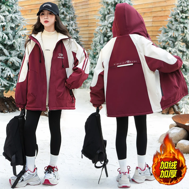 女童派克服儿童时尚个性加绒加厚拼接外套童装休闲防风保暖秋冬季