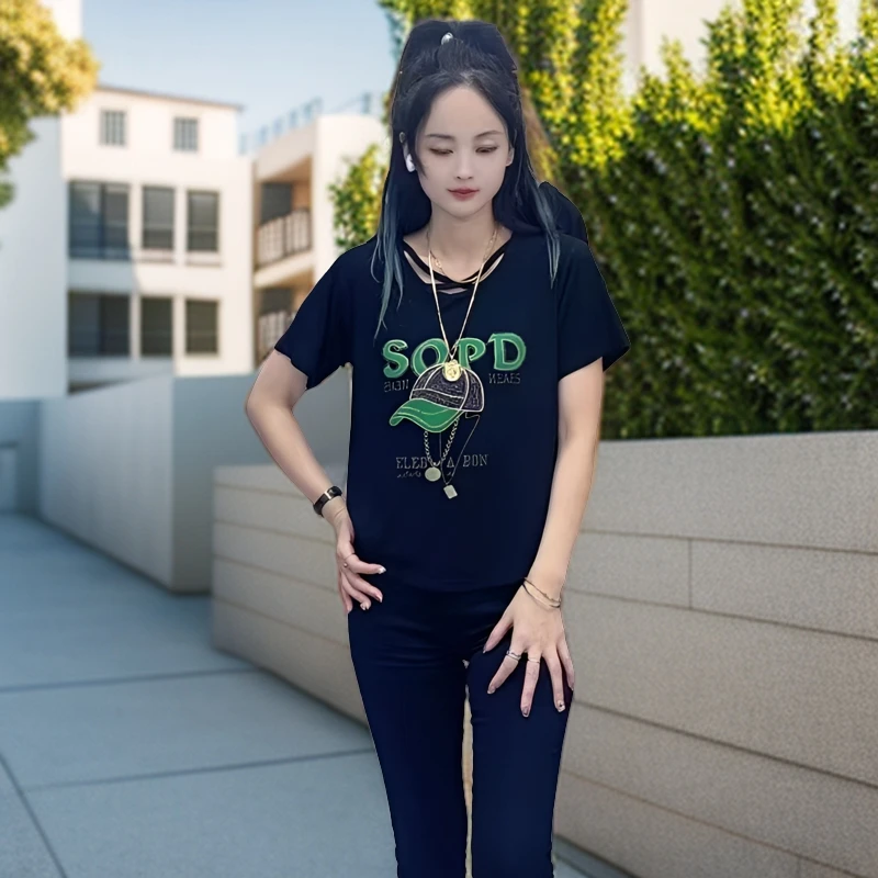 elebabon/芭波象ZT5465-新款潮流百搭休闲圆领女装时尚显瘦夏季