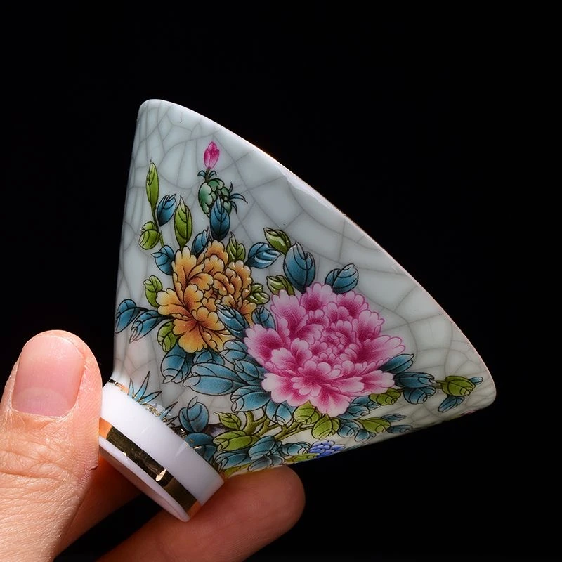 【直播专享】珐琅彩斗笠杯粉彩喜上眉梢主人杯高档家用茶杯陶瓷茶杯