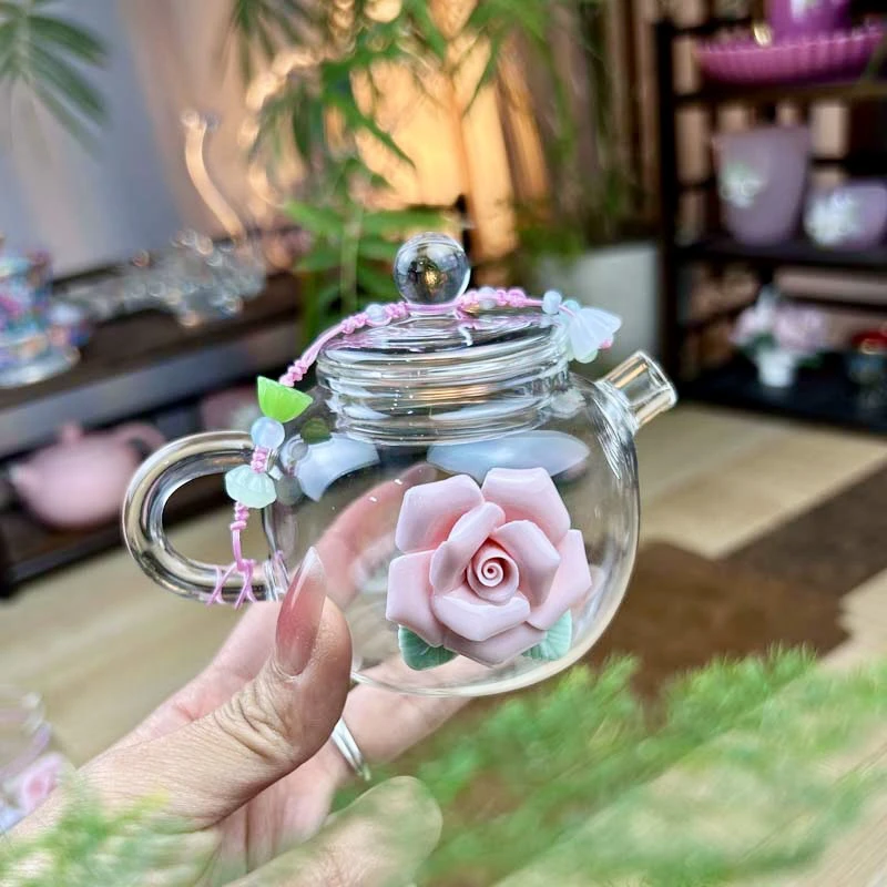 手工捏花茶壶泡茶迷你小茶壶玻璃泡茶壶耐热功夫透明小泡壶可高温