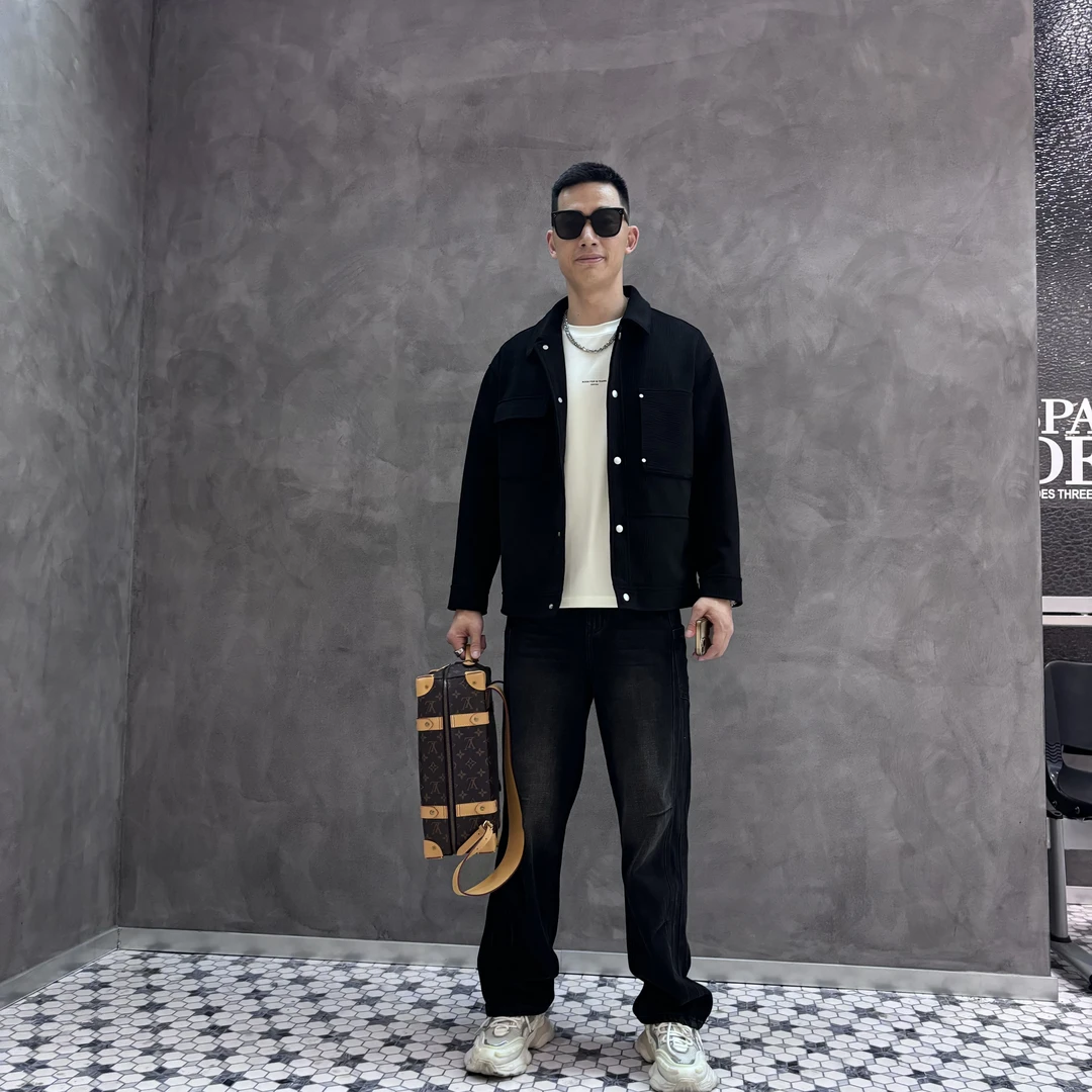 2024美式重工休闲潮牌秋冬男士外套男款男款时尚黑色复古潮流