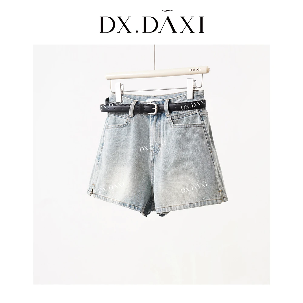 DX.DAXI【百搭之选】显瘦蓝色高腰时尚牛仔短裤女士夏季A字水洗短裤