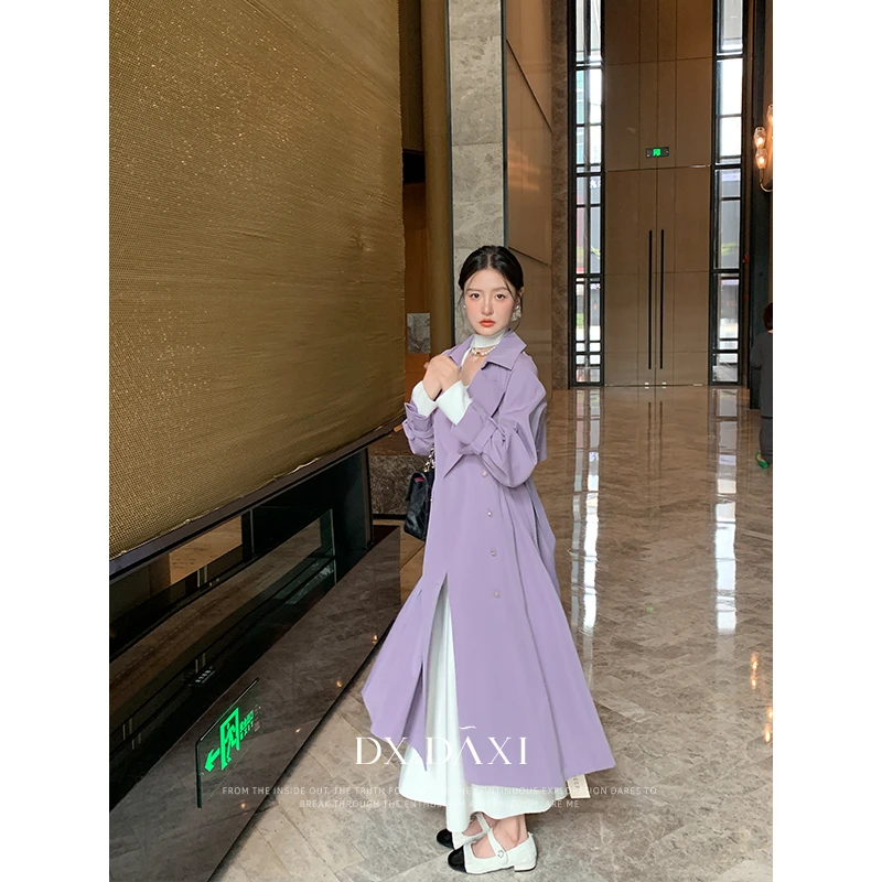 代大喜【香炉紫烟】紫色休闲气质双排扣宽松风衣秋季新款中长外套