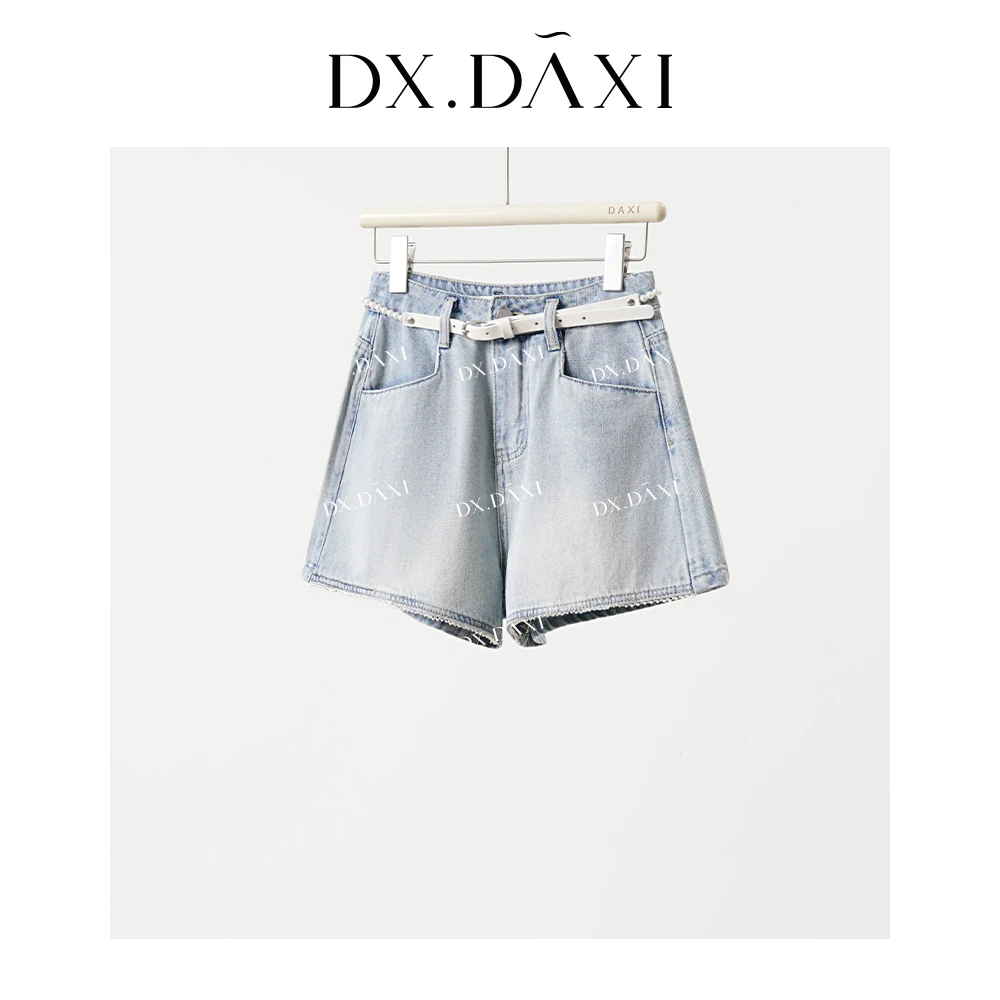 DX.DAXI【去野】显瘦蓝色时尚高腰宽松牛仔短裤韩版水洗休闲夏短裤