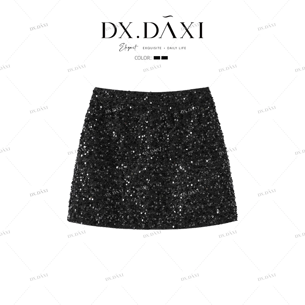 代大喜【绒绒暖茶】亮片A字短款半身裙24秋季新款轻奢气质显瘦短裙