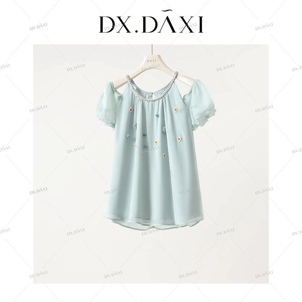 代大喜【薄荷曼波】气质时尚露肩泡泡袖宽松甜美短袖减龄夏季上衣