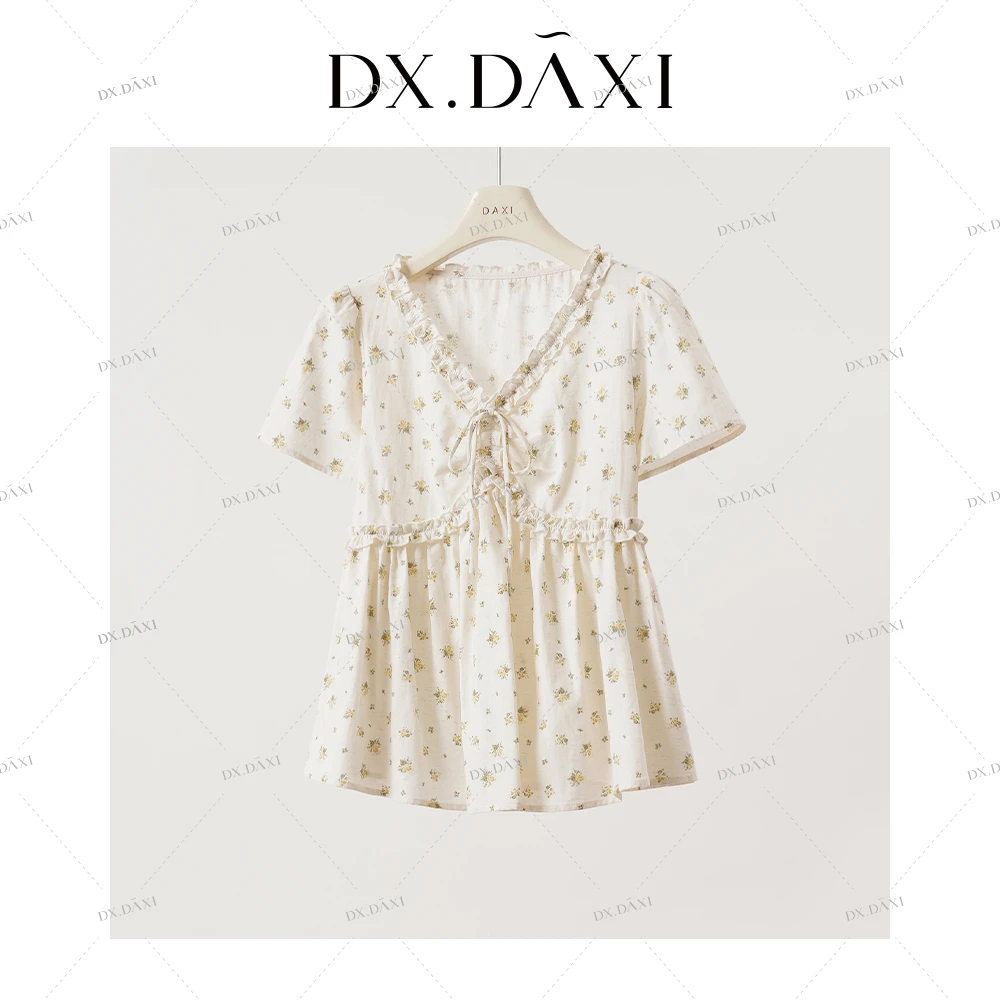 代大喜【甜心笑语】韩系碎花小衫舒适夏季小清新百搭气质温柔短袖