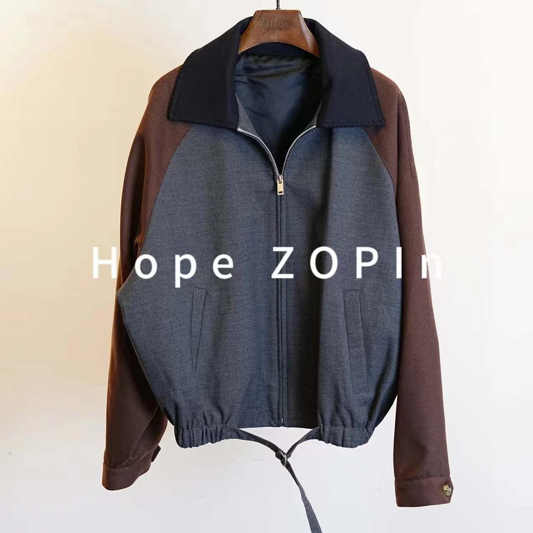 【大G精选】“曼城街头” 小众设计感羊毛混纺插肩袖拼色外套