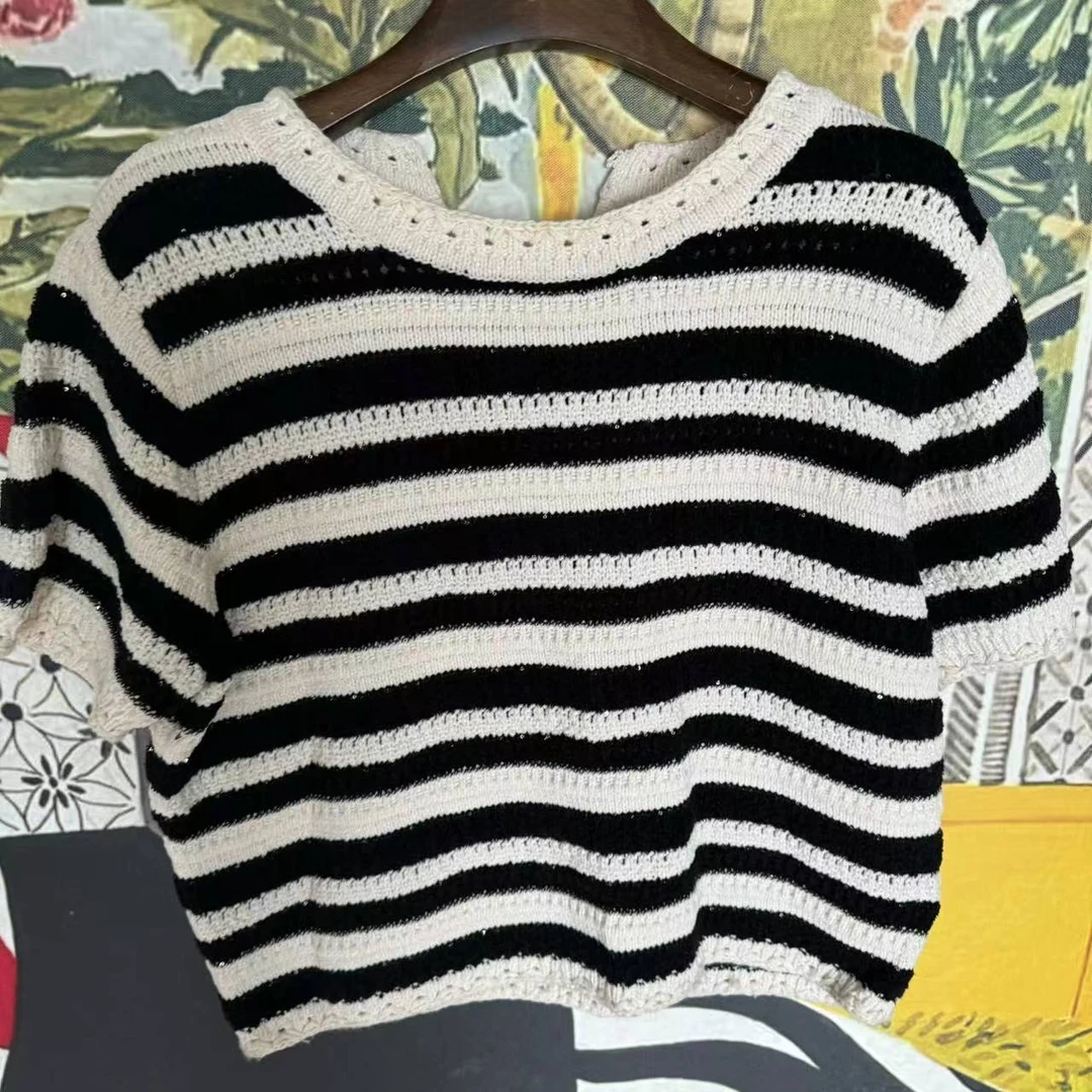 【大G精选】“轻柔优雅” 法式海魂条纹立体扭花针织套头衫