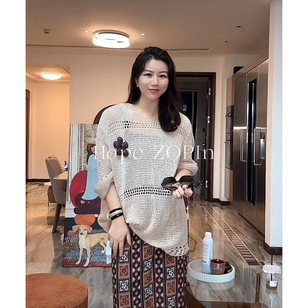 【大G精选】“编织旋律” 法式腔调镂空圆领蒙透衫