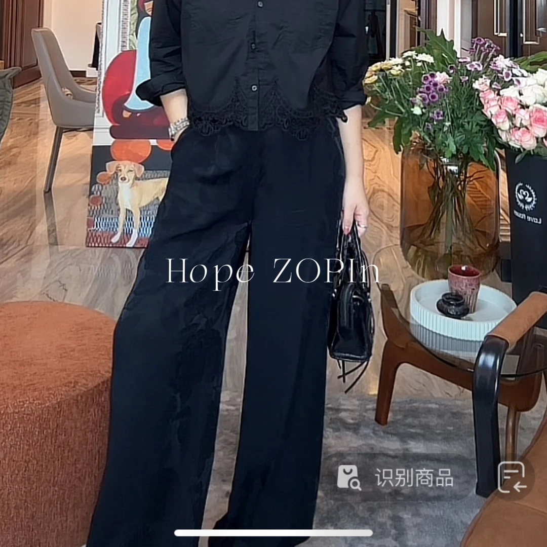 【大G精选】“墨色生花” 法式东方提花刺绣夏季阔腿裤