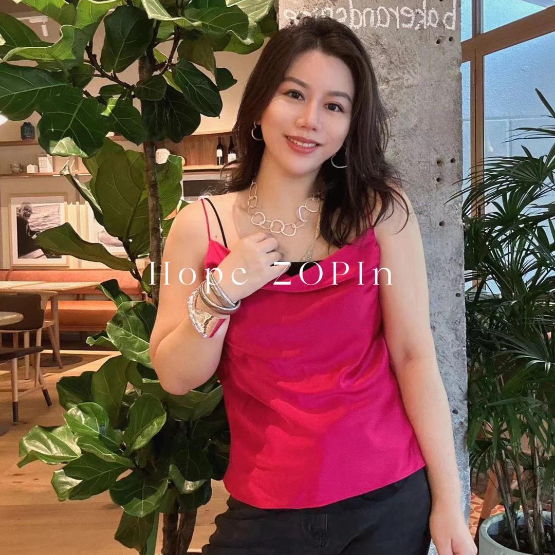 【大G精选】“缤纷夏日” 法式小众设计感重磅丝吊带玫红色