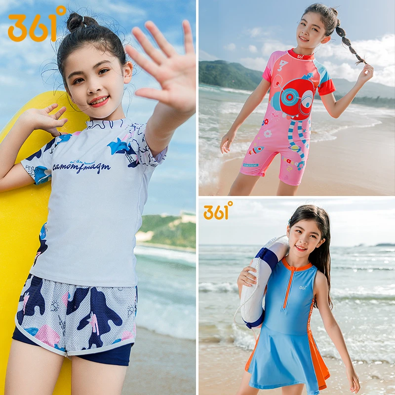 361°女童泳衣2025新款女童分体平角游泳衣可爱宝宝沙滩中大童泳装