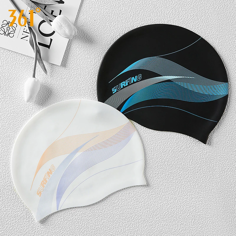 361°硅胶泳帽男女款2025新爆款时尚印花防水不勒头护耳大号游泳帽