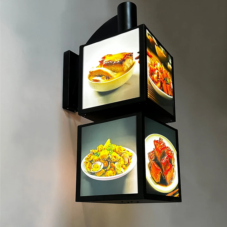 店铺门面挂墙旋转灯箱 餐饮菜品展示发光菜单广告牌 多层门头招牌