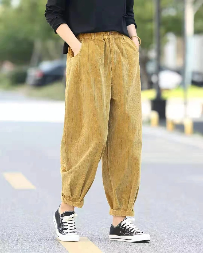 弹力灯芯绒女士休闲哈伦裤