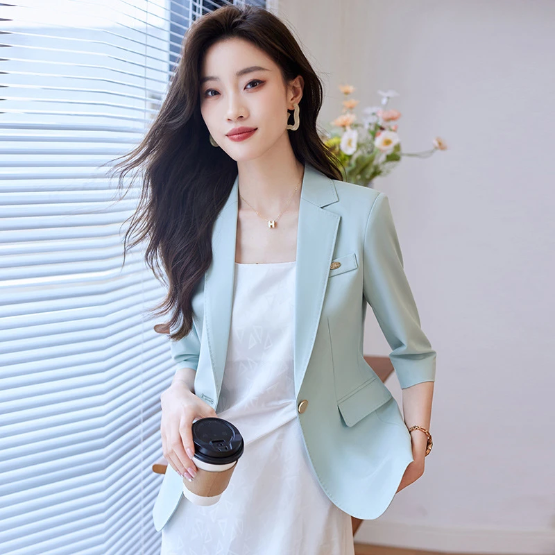 气质西装外套女女神范薄款小个子202夏4新款七分袖韩版休闲小西服