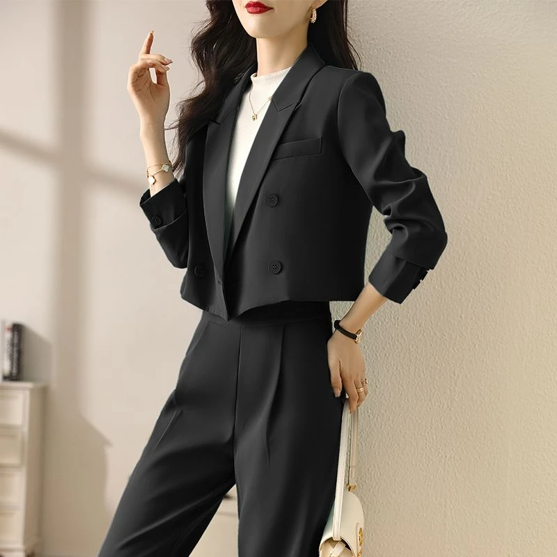 高级感西装女2025新款气质女神范小个子职业正装短款黑色西服外套