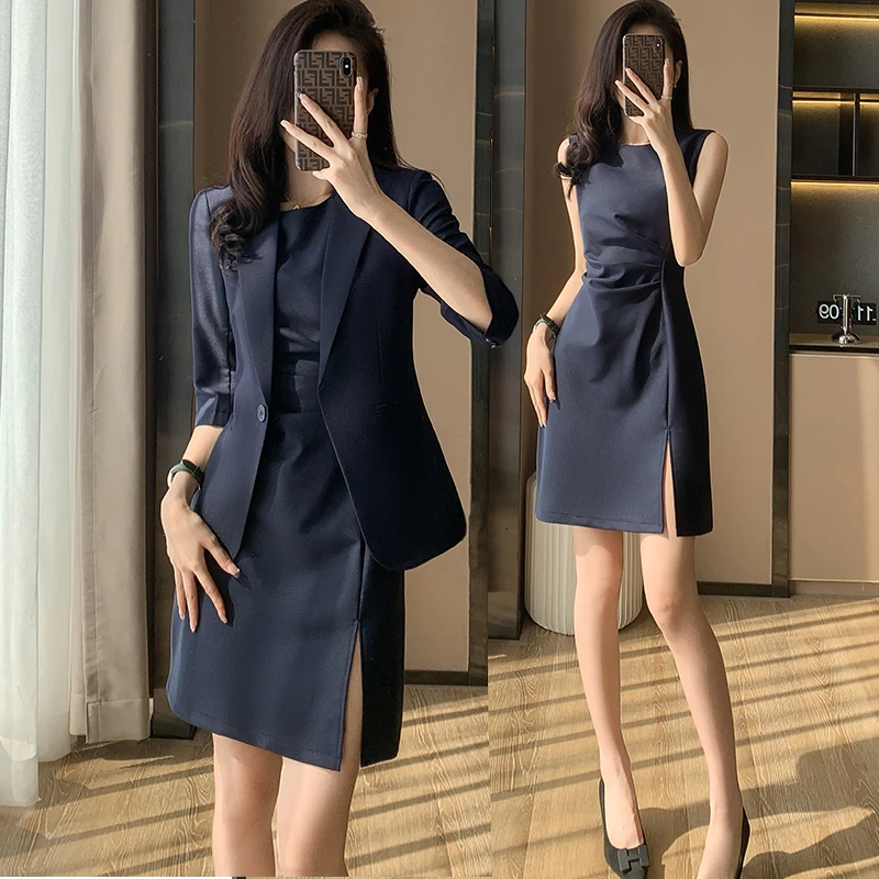 职业连衣裙女夏季小个子高级感通勤正装工装工作服西装气质背心裙