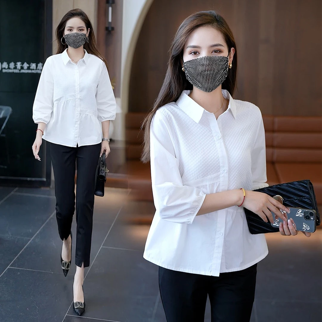 2025初夏新款宽松纯色气质八分袖女款高级感衬衫显瘦时尚洋气百搭