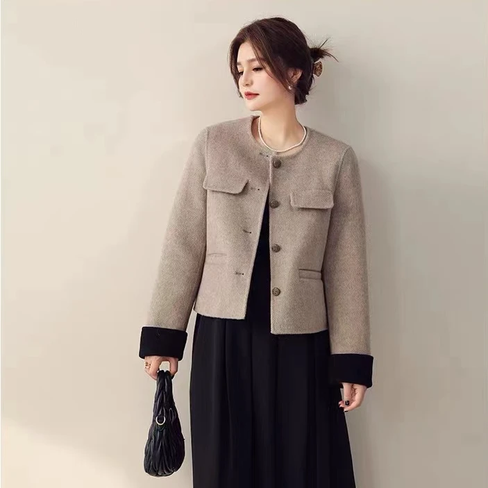 反季大衣双面羊毛大衣毛呢短外套小香风气质小个子短款时尚