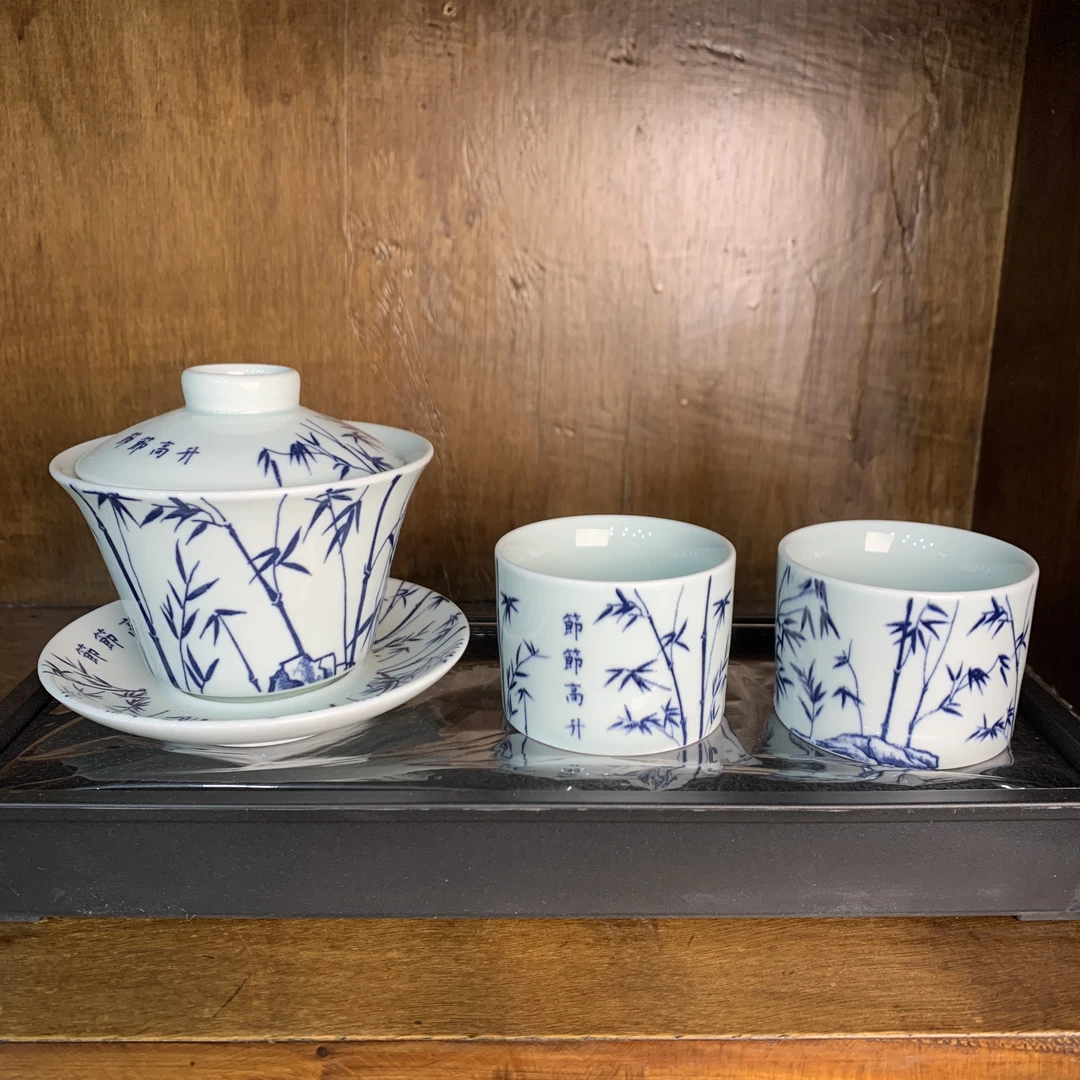 德泉陶瓷节节高升 竹林盖碗@@ZH1720