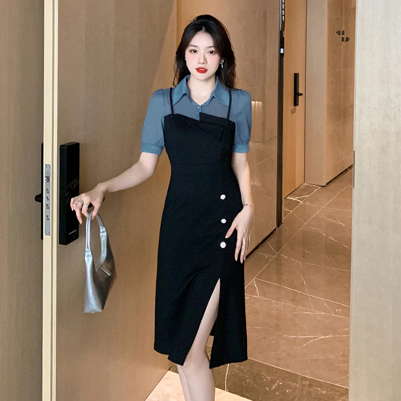 赫本风法式复古假两件连衣裙女2024春装新款名媛气质独特裙子9729