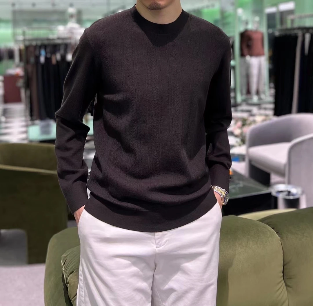 男士高品质长袖净面线衫品质男装圆领休闲轻奢商务