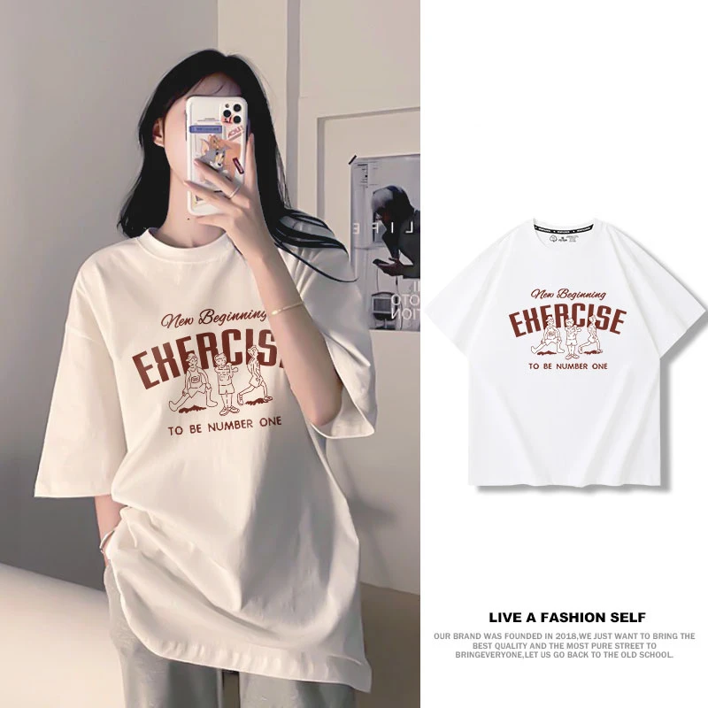 t342#卡通印花短袖T恤女2023夏季新款宽松上衣潮 网红直播