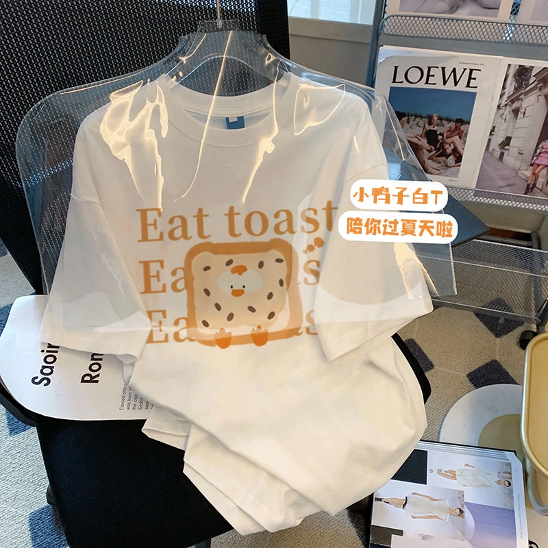 t350#2023夏季新款原创印花棉t拉肩条短袖