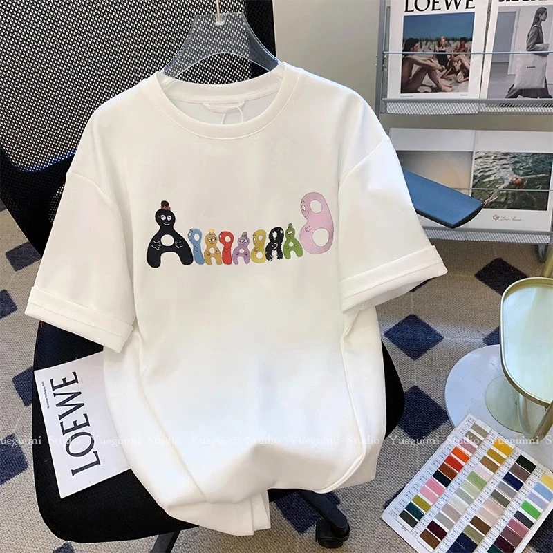 T恤显瘦白色夏季印花夏装宽松短袖韩版小众烫印纯棉常规涂鸦t恤