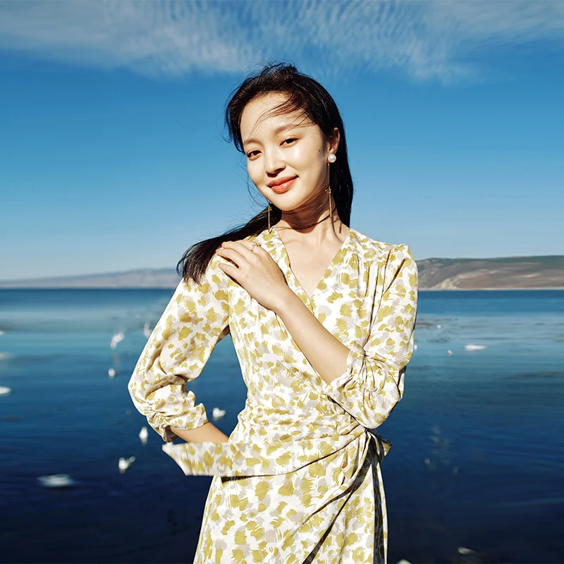 珂莱蒂尔【薄荷曼波】碎花收腰显瘦连衣裙气质长裙秋KF08147F1