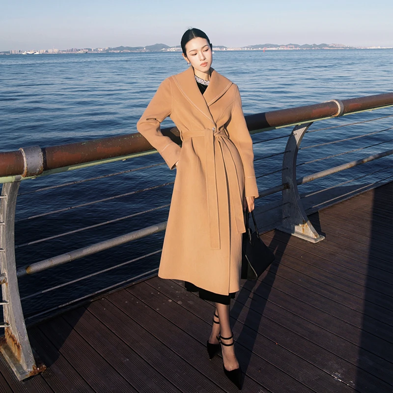 【明星系列】24年秋冬新款气质系带双面呢大衣KL01097