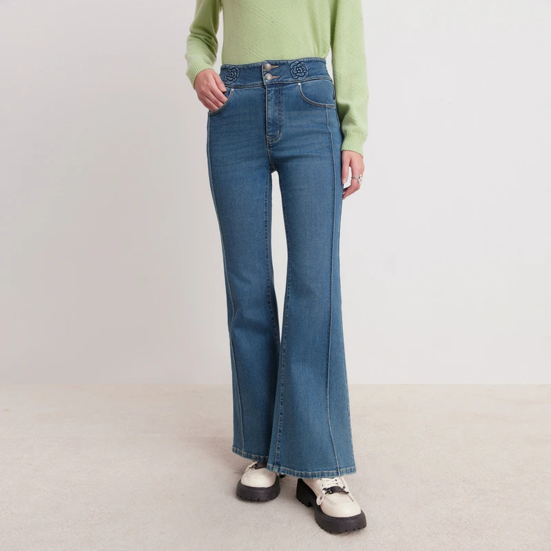 Koradior/珂莱蒂尔蓝色女士修身显瘦时尚牛仔裤KY00521P1