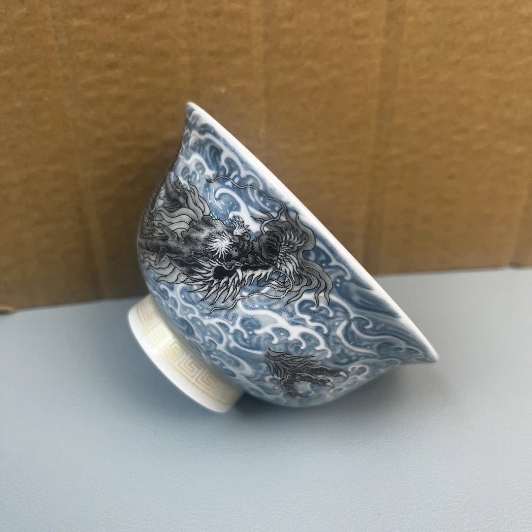 景德镇陶瓷墨绿海水龙纹主人杯压手杯