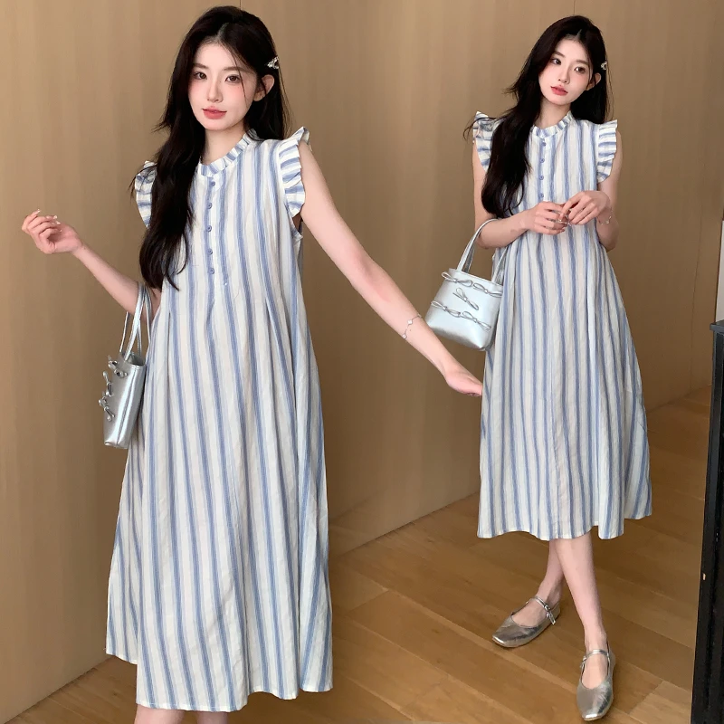 【喵久久】孕妇装夏装2024新款甜美连衣裙夏季薄款条纹显瘦孕妇裙