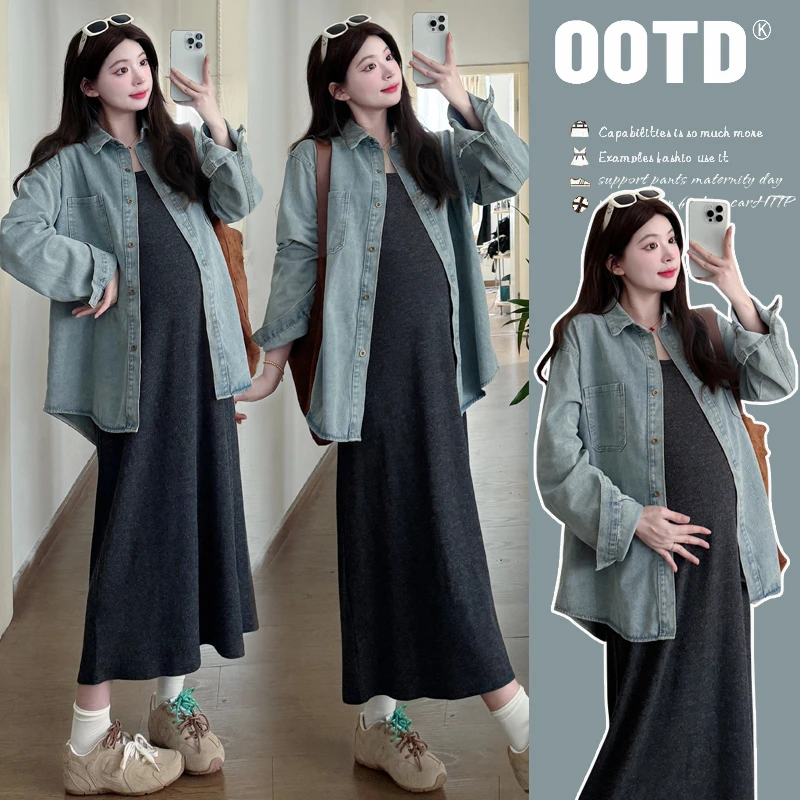 【喵喵严选】孕妇装2025新款显瘦孕期背心裙牛仔外套两件套春季套装