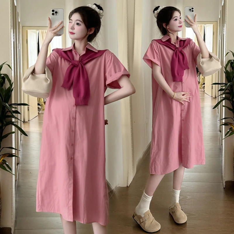 【喵久久】孕妇装夏装连衣裙韩版时尚宽松衬衫裙简约外出披肩连衣裙