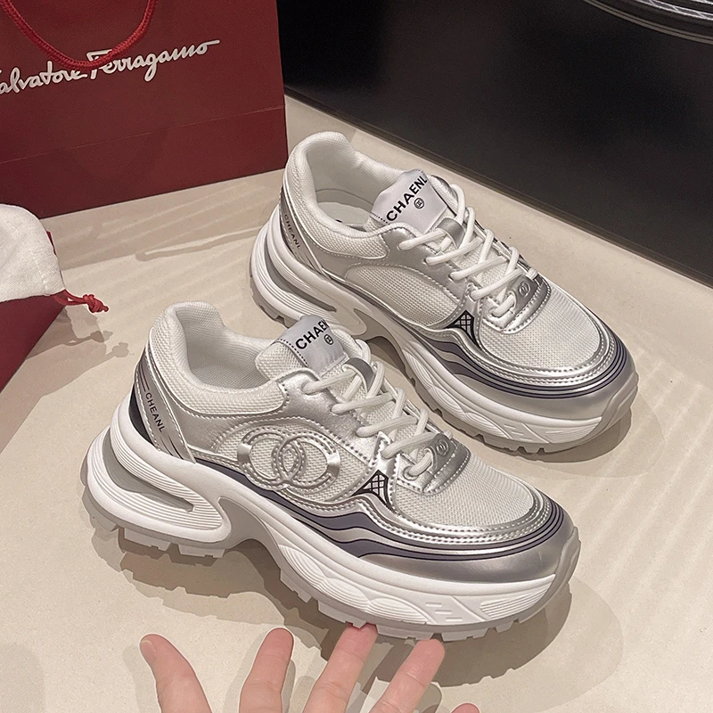 小个子7cm百搭增高老爹鞋女2024春季新款ins松糕休闲网面运动鞋潮