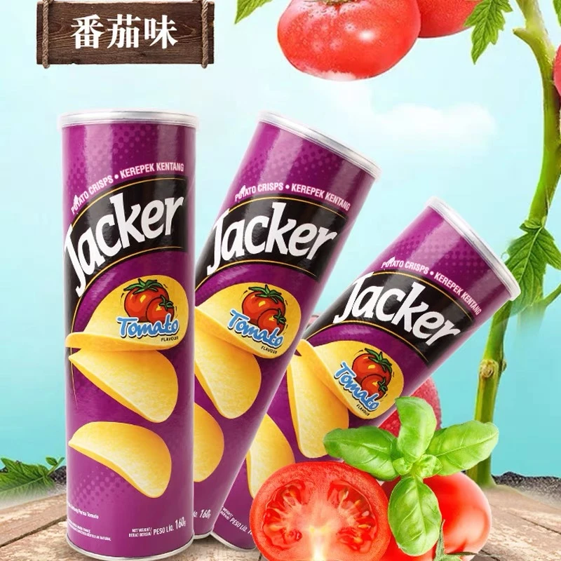 马来西亚Jacker杰克薯片番茄味膨化休闲零食160g*3桶