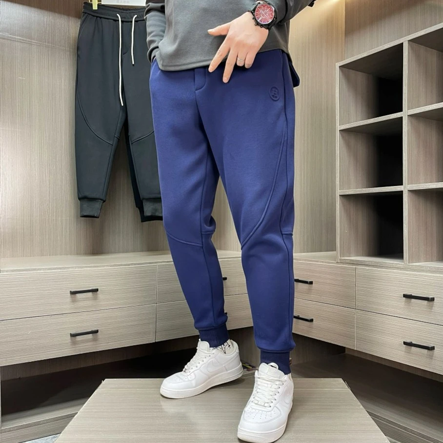 春季新款简约休闲H压花束脚休闲裤6698不加绒