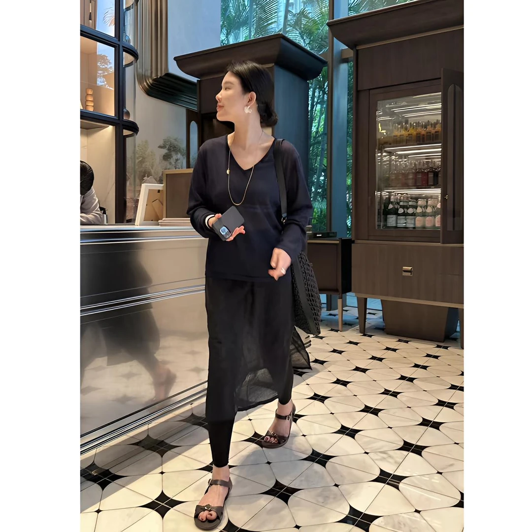 3CC夏季新品薄款双开叉提花半裙亲肤透气百搭弹力腰显瘦裙子7128