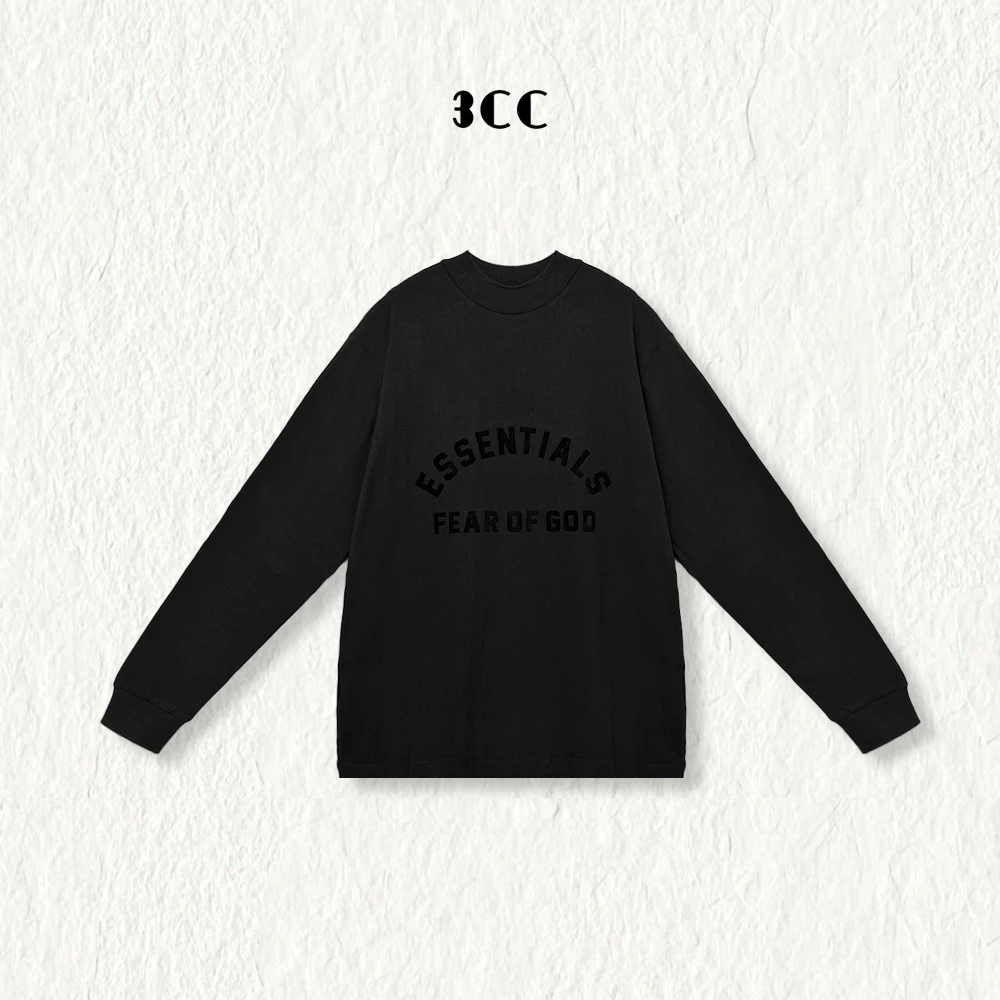 3CC【日常质感】复古植绒印花卫衣T2024秋冬新款字母长袖打底8748
