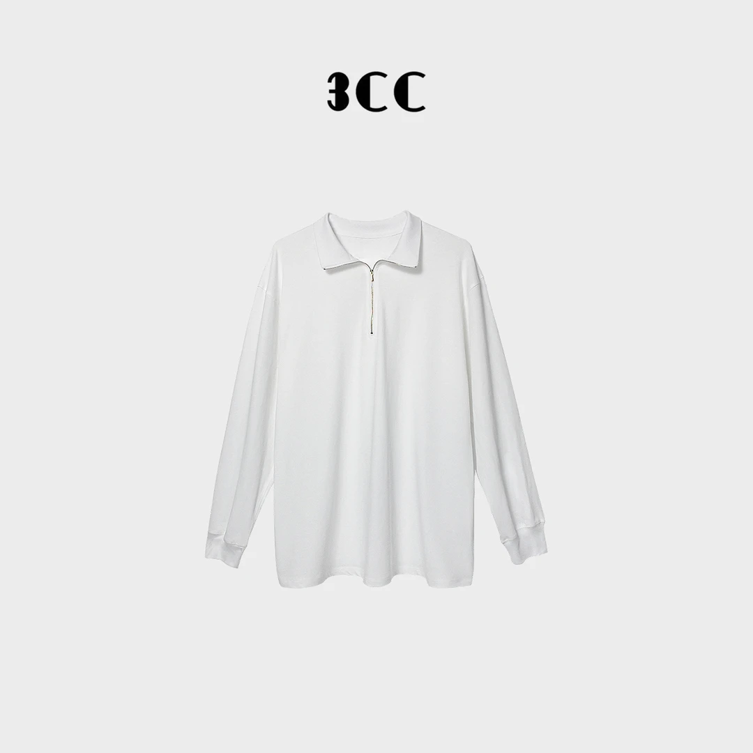3CC四季可穿造型半拉链质感白T 414383#打底衫白色立领设计师长袖