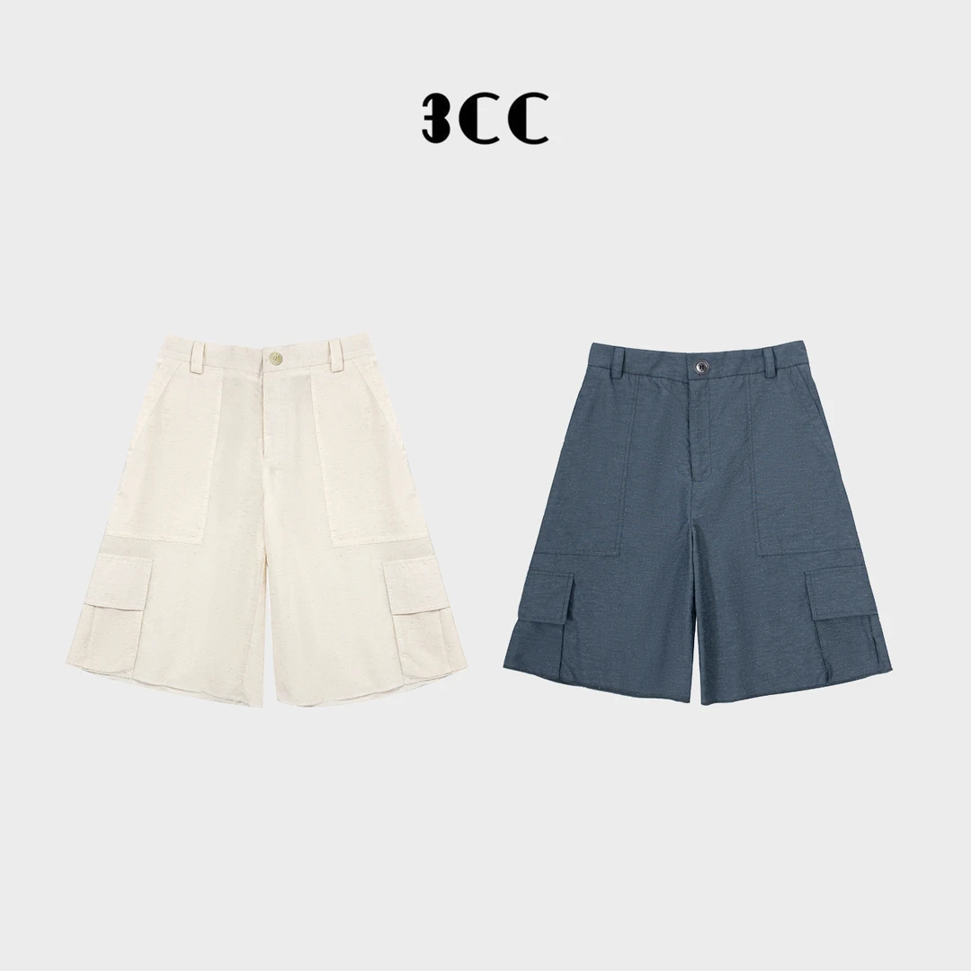 3CC夏季新款【MIU系经典】百搭舒适宽松侧口袋棉麻锦五分短裤7207