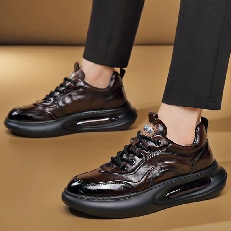 2025新款厚底头层牛皮老爹鞋男ins超火男款潮鞋欧洲站运动休闲鞋