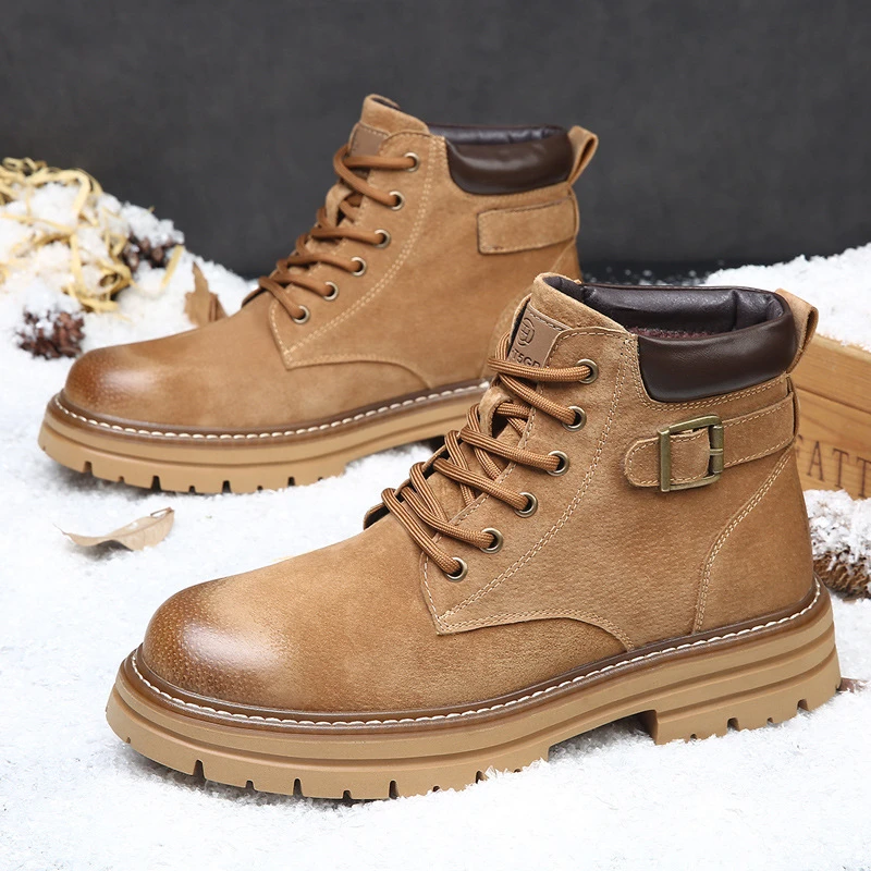 2025春季男士真皮马丁靴潮款休闲工装鞋男英伦风厚底耐磨大黄靴