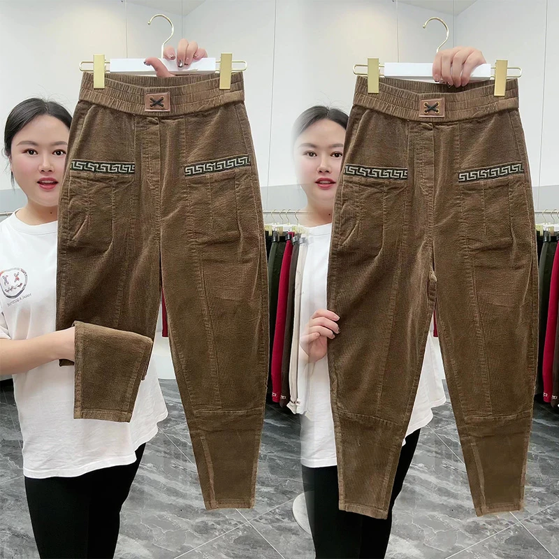 条绒哈伦裤女2023秋季新款宽松小脚萝卜裤灯芯绒宽松休闲九分垮裤