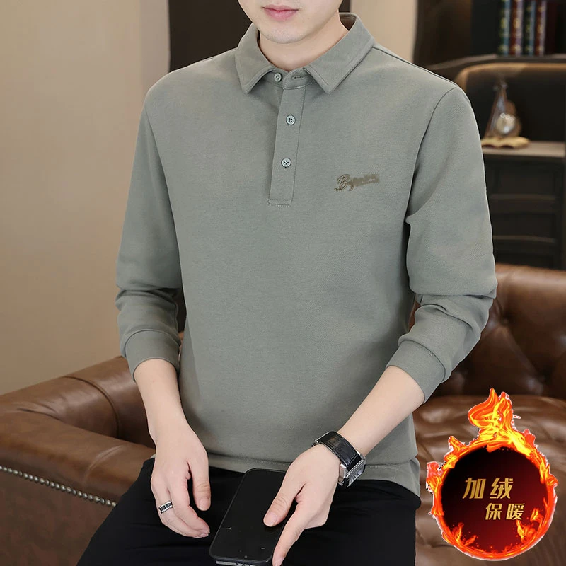 加绒加厚2025秋冬新款翻领爆款男款POLO衫轻奢高级品质男士成熟