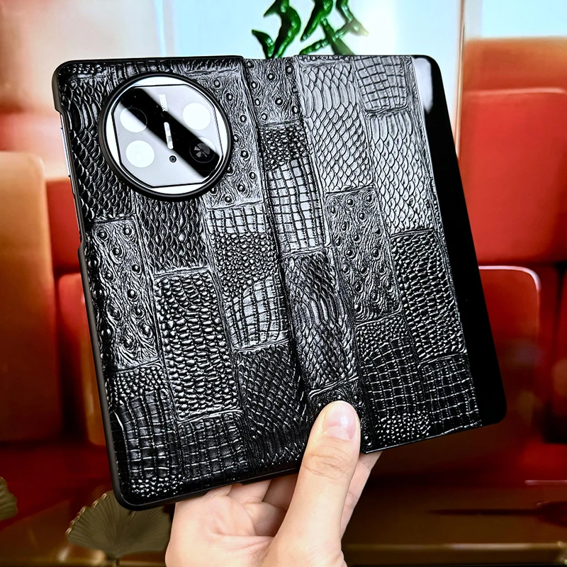 鸿锦富适用于华为MateX5麻将纹真皮手机壳MateX3翻盖防摔皮套男女